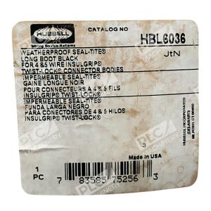 Hubbell Twist-Lock Connector Weatherproof Seal-Tite Long Black Boot HBL6036