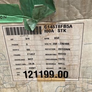 Leeson C145T8FB5A 100A 3/4HP 850RPM 3PH F145T General Purpose Motor 121199.00