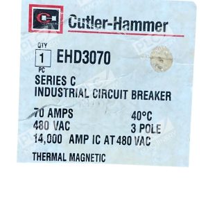 Cutler Hammer Series C 70A 3 Pole Industrial Circuit Breaker EHD3070