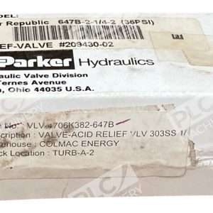 Parker 303SS 36PSI Acid Relief Valve 647B-2-1/4-2