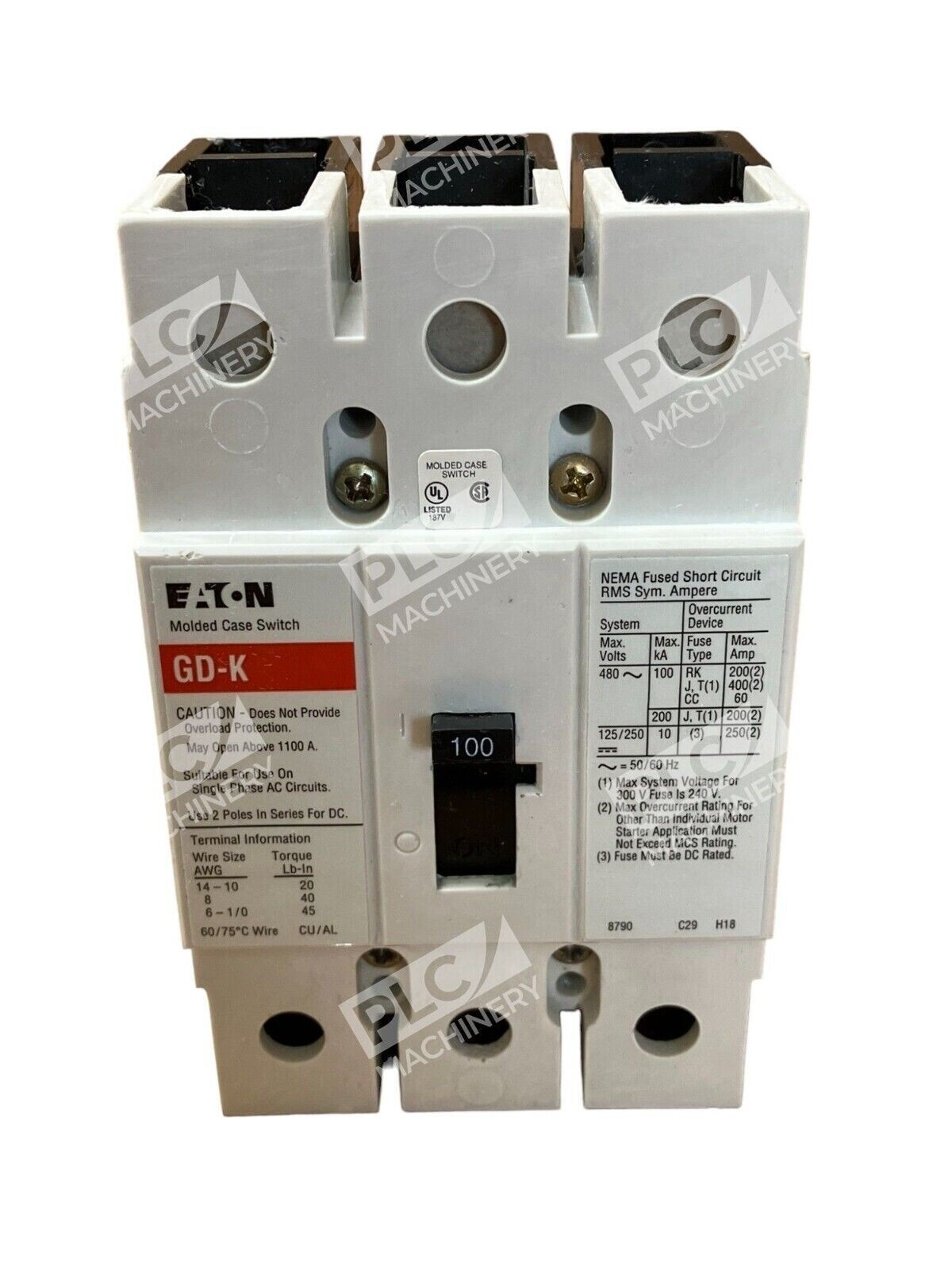 Eaton GD3100K GD Molded Case Switch 3 Pole Circuit Breaker - Image 7
