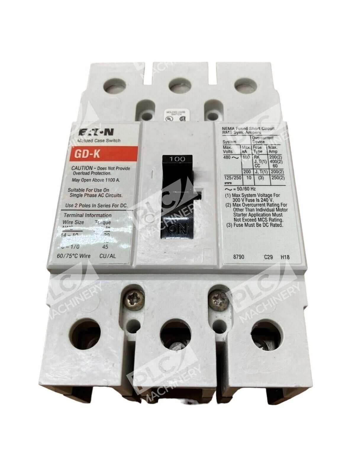 Eaton GD3100K GD Molded Case Switch 3 Pole Circuit Breaker - Image 4