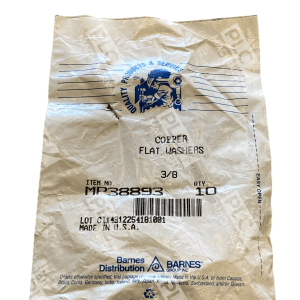 Barnes MP38893 3/8"Copper Flat Washers, 10 Quantity