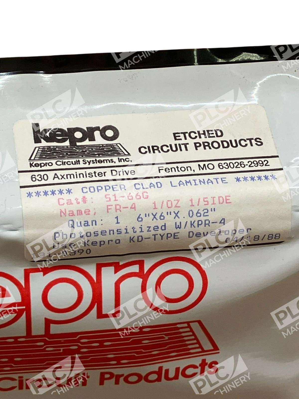 51-66G - Kepro - FR-4 Copper Clad Laminate 1oz 1-Sided 6x6x0.062" Photosensitive PCB - Image 2