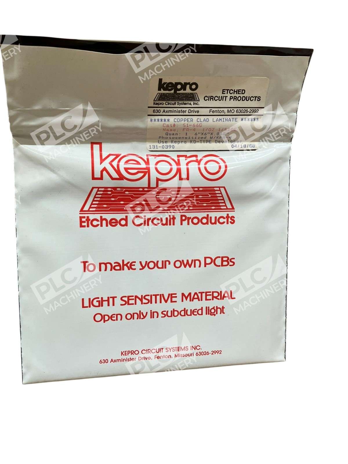 51-66G - Kepro - FR-4 Copper Clad Laminate 1oz 1-Sided 6x6x0.062" Photosensitive PCB - Image 5