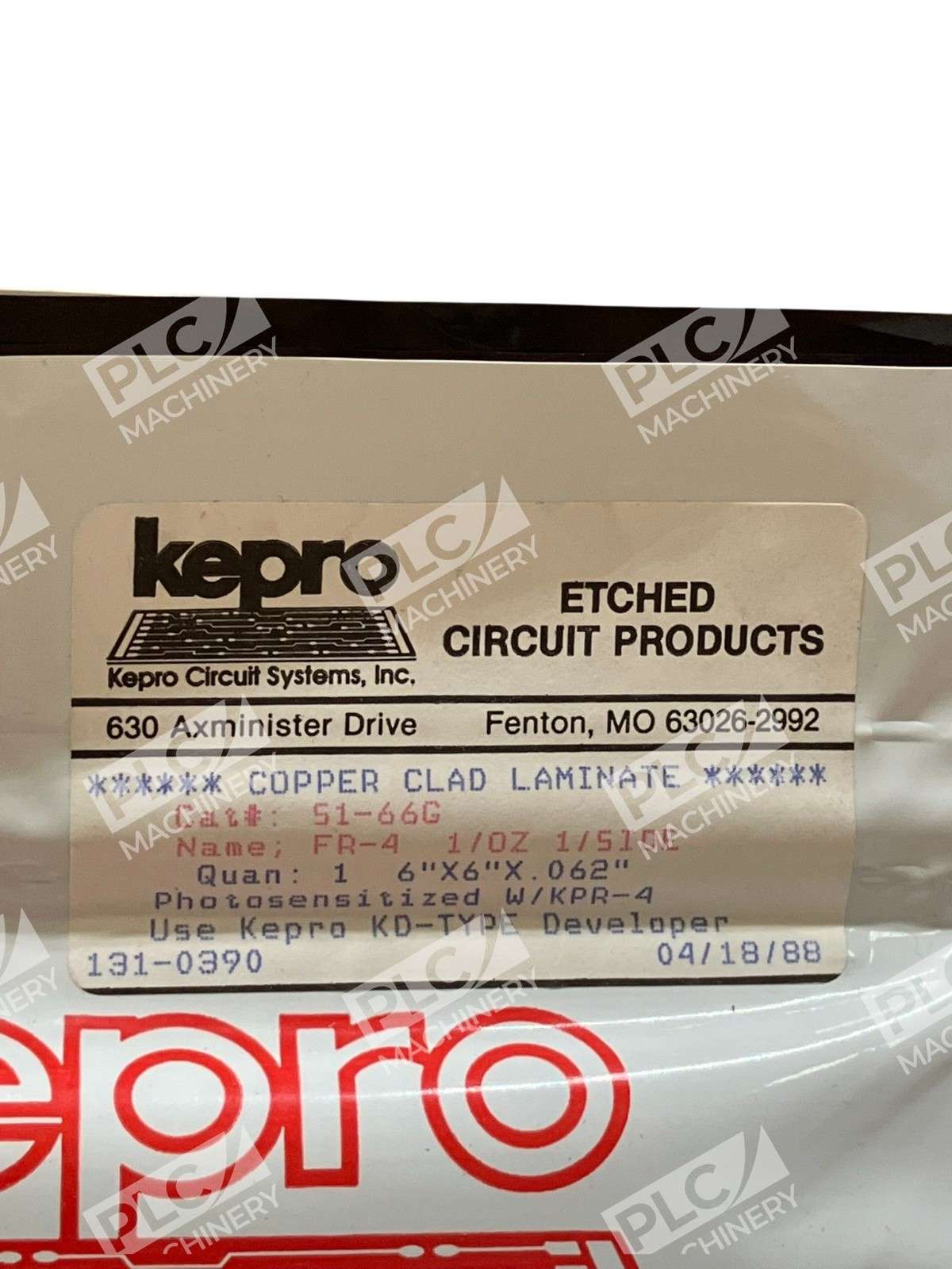 51-66G - Kepro - FR-4 Copper Clad Laminate 1oz 1-Sided 6x6x0.062" Photosensitive PCB - Image 6