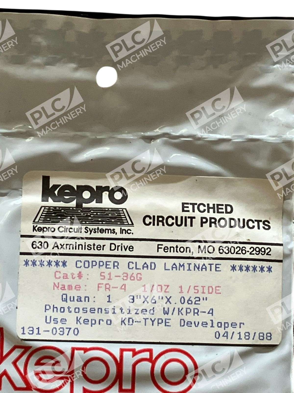 51-36G - Kepro - FR-4 PCB Copper Clad 1oz 1-Sided 3"x6"x0.062" Photosensitive - Image 2