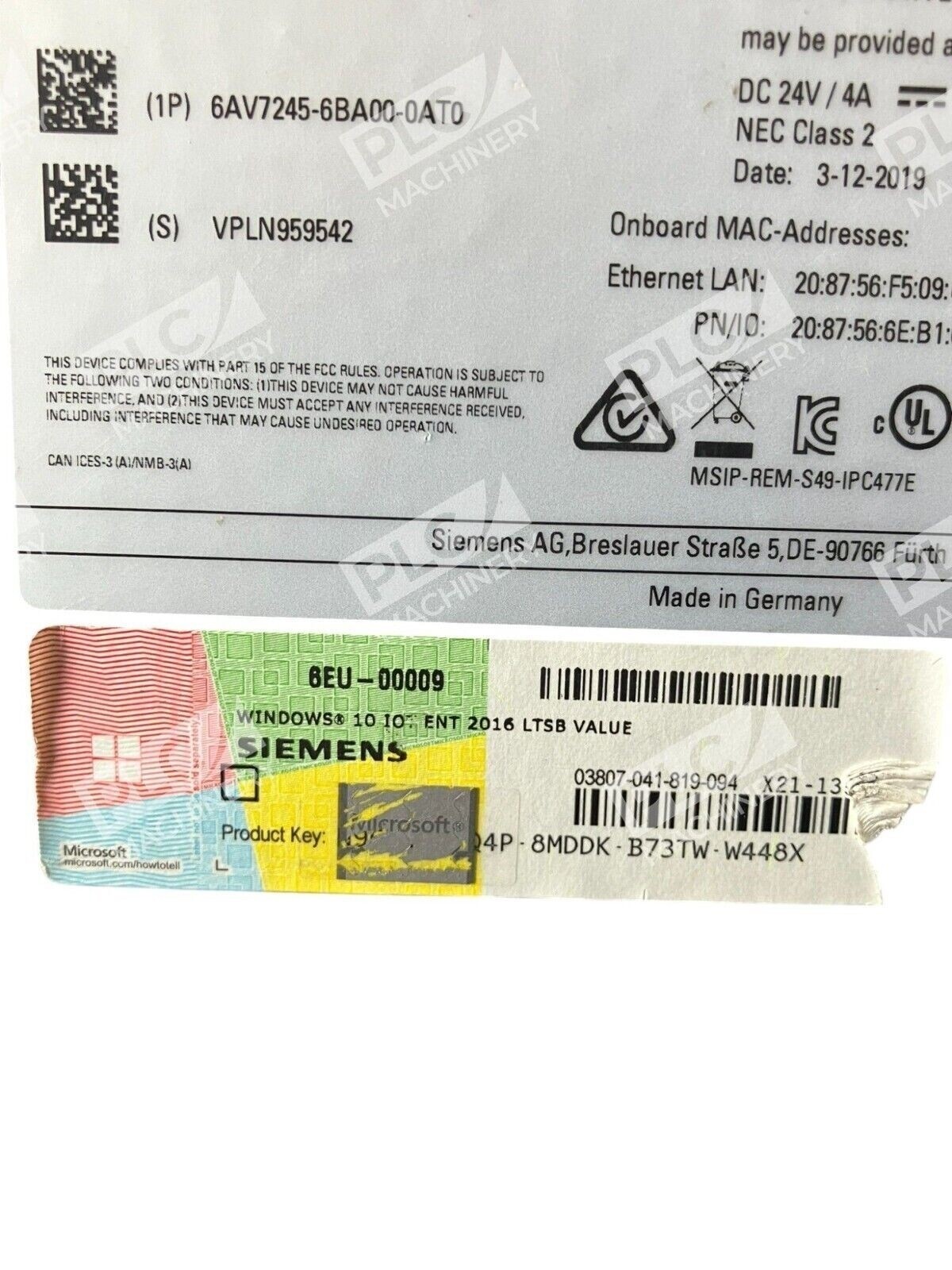 Siemens 6AV7245-6BA00-0AT0 Simatic HMI IPC477E BVO Compact F - Image 6