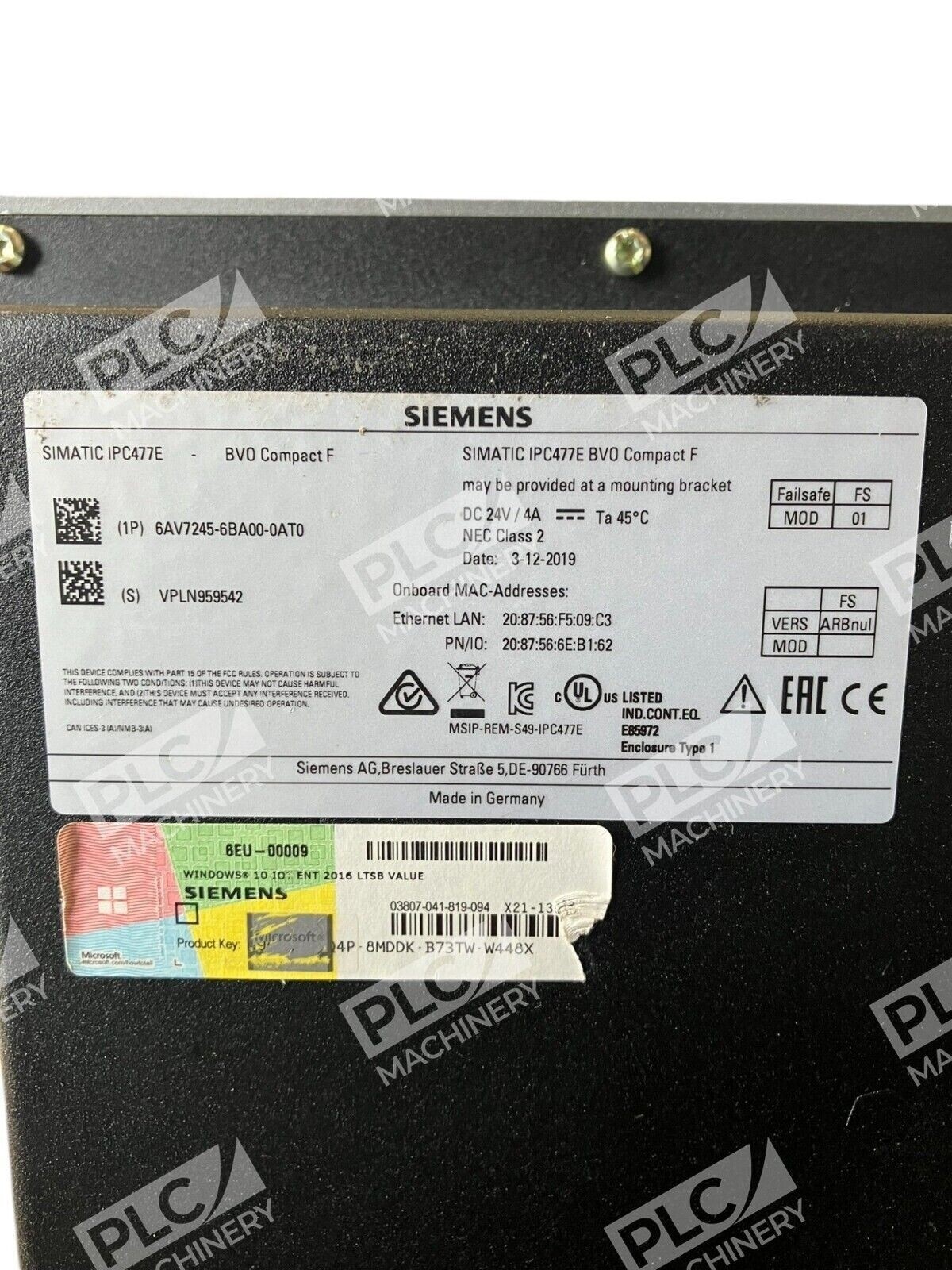 Siemens 6AV7245-6BA00-0AT0 Simatic HMI IPC477E BVO Compact F - Image 3