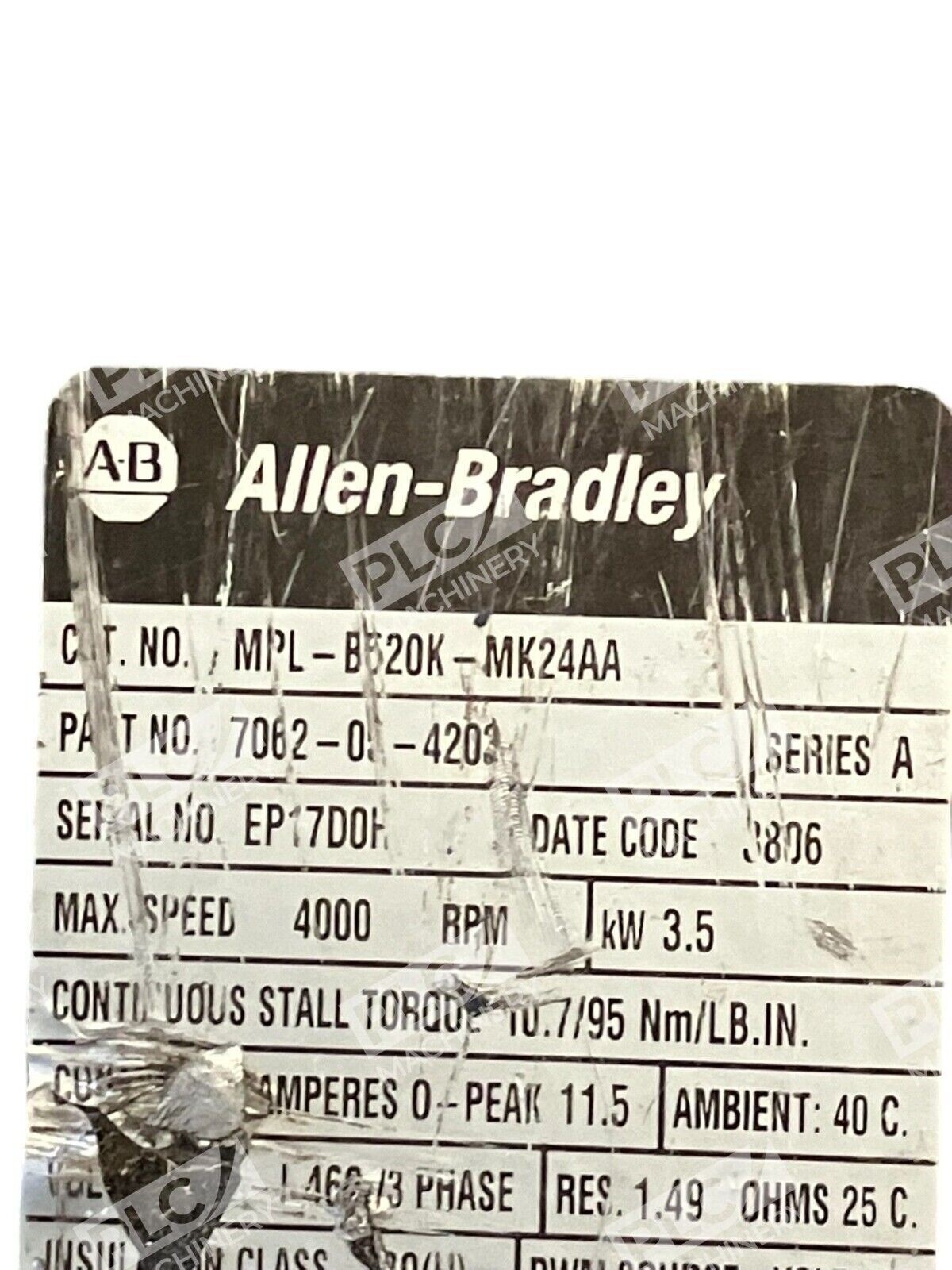 Allen Bradley 7062-05-4203 /A AC Servo Motor 4000RPM MPL-B520K-MK24AA - Image 4