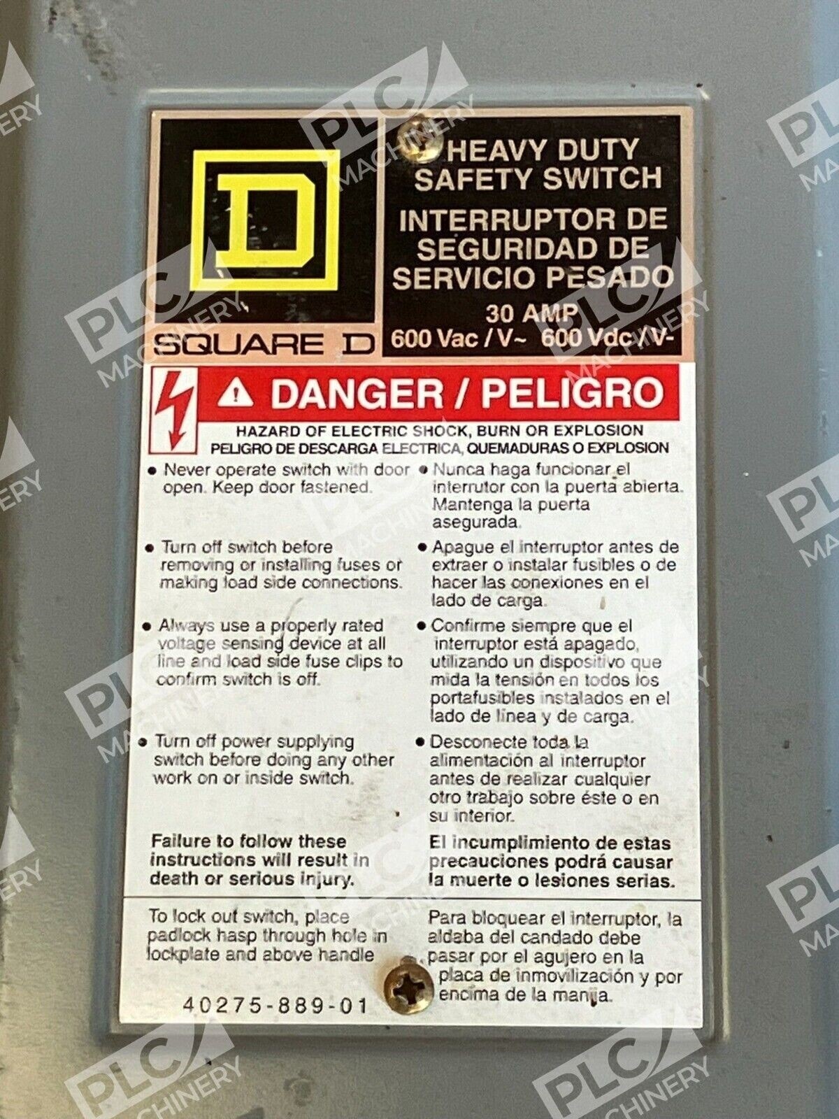 Square D Heavy Duty Safety Switch 30A 600V AC/DC - Image 3
