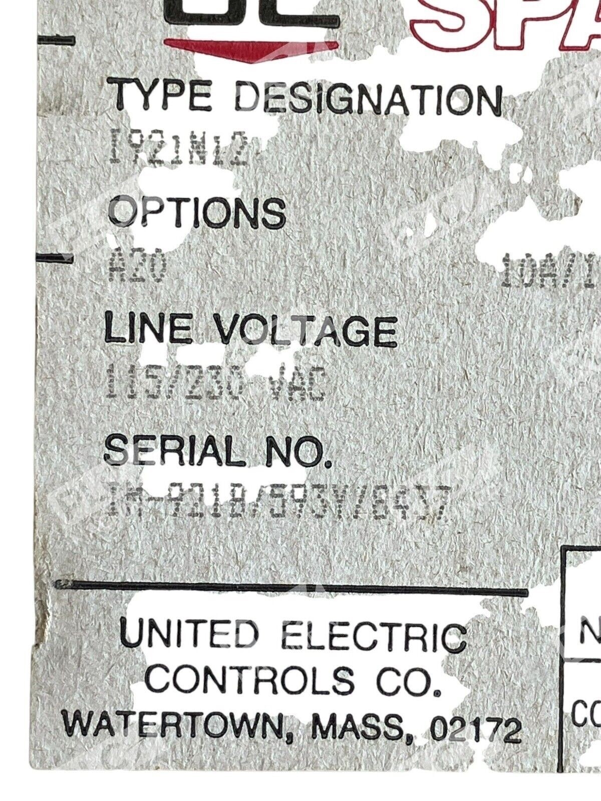 UE United Electric Temperature Controller 0-250F I921N12 - Image 4