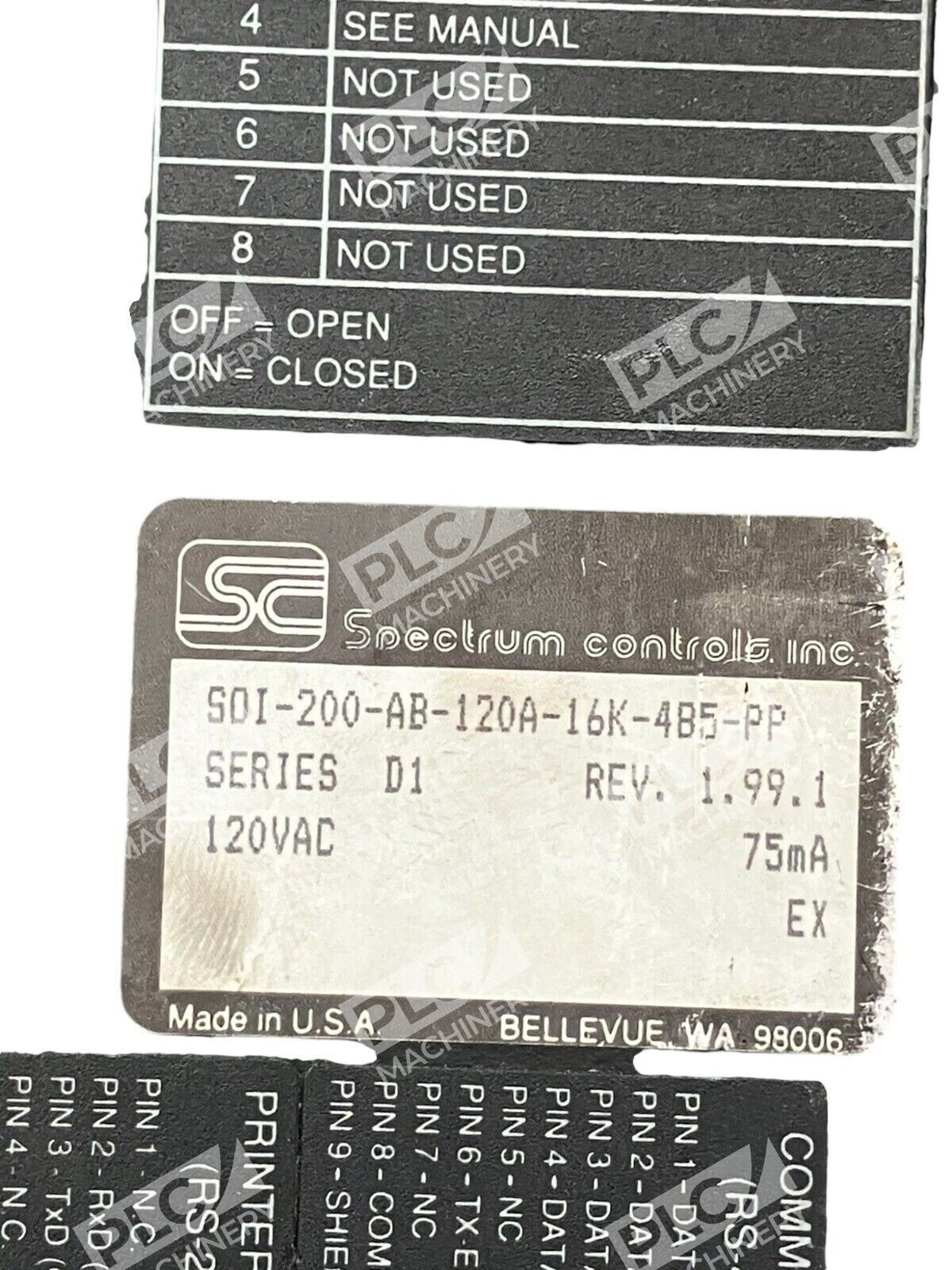 Spectrum Controls Operator Interface 120VAC 75mA SOI-200AB-120A-16K-485-PP /D1 - Image 3