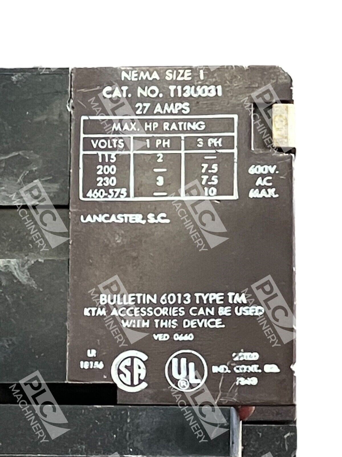 Joslyn Clark Controls NEMA Size 1 27A Bulletin 6013 Type TM T13U031 - Image 3