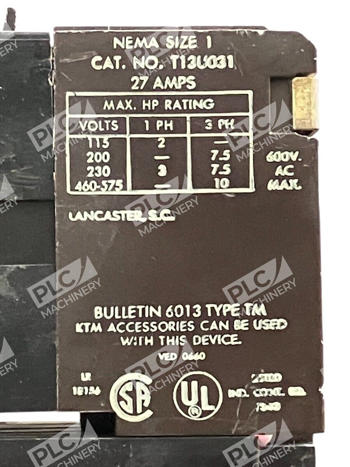 Joslyn Clark Controls NEMA Size 1 27A Bulletin 6013 Type TM T13U031 - Image 4