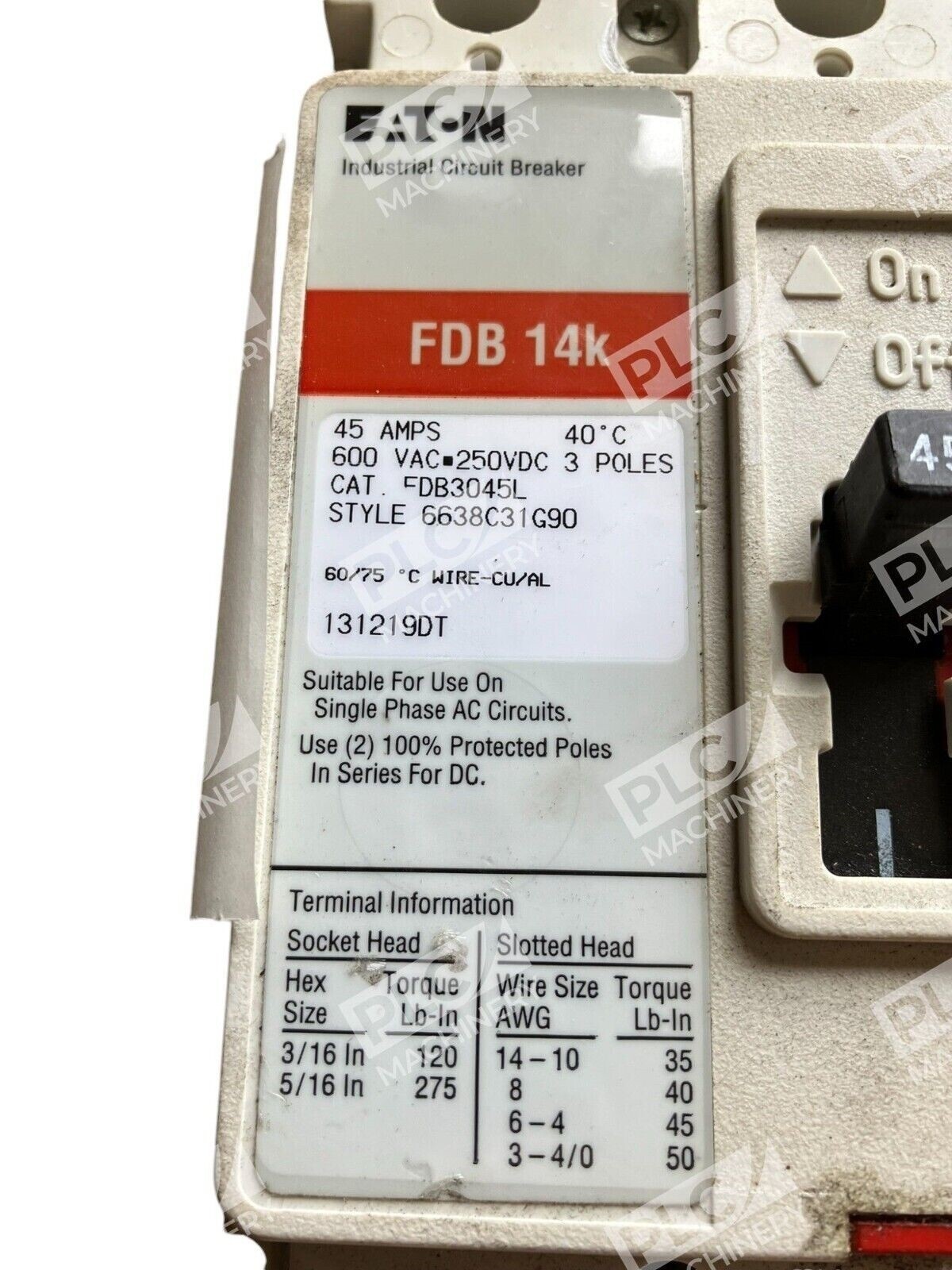 FDB3045L - Eaton Cutler Hammer - 45A 600VAC 250VDC 3 Poles - Image 3