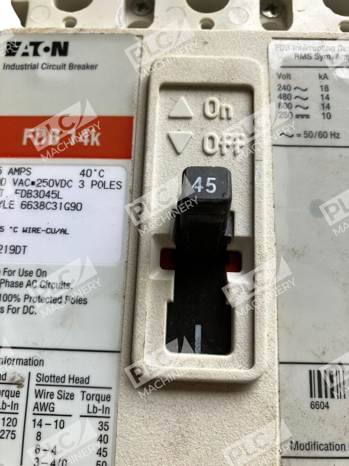 FDB3045L - Eaton Cutler Hammer - 45A 600VAC 250VDC 3 Poles - Image 4