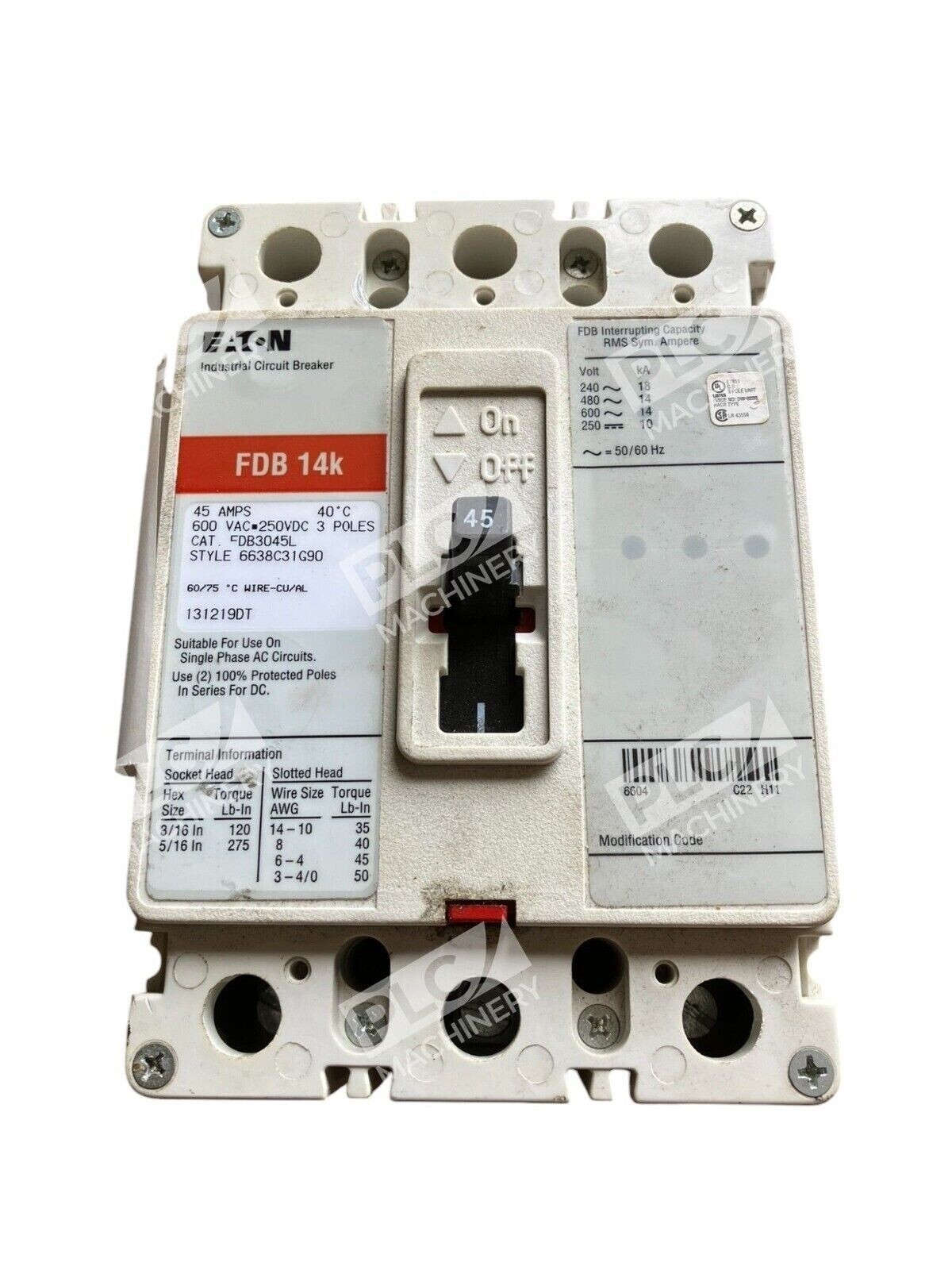 FDB3045L - Eaton Cutler Hammer - 45A 600VAC 250VDC 3 Poles - Image 2