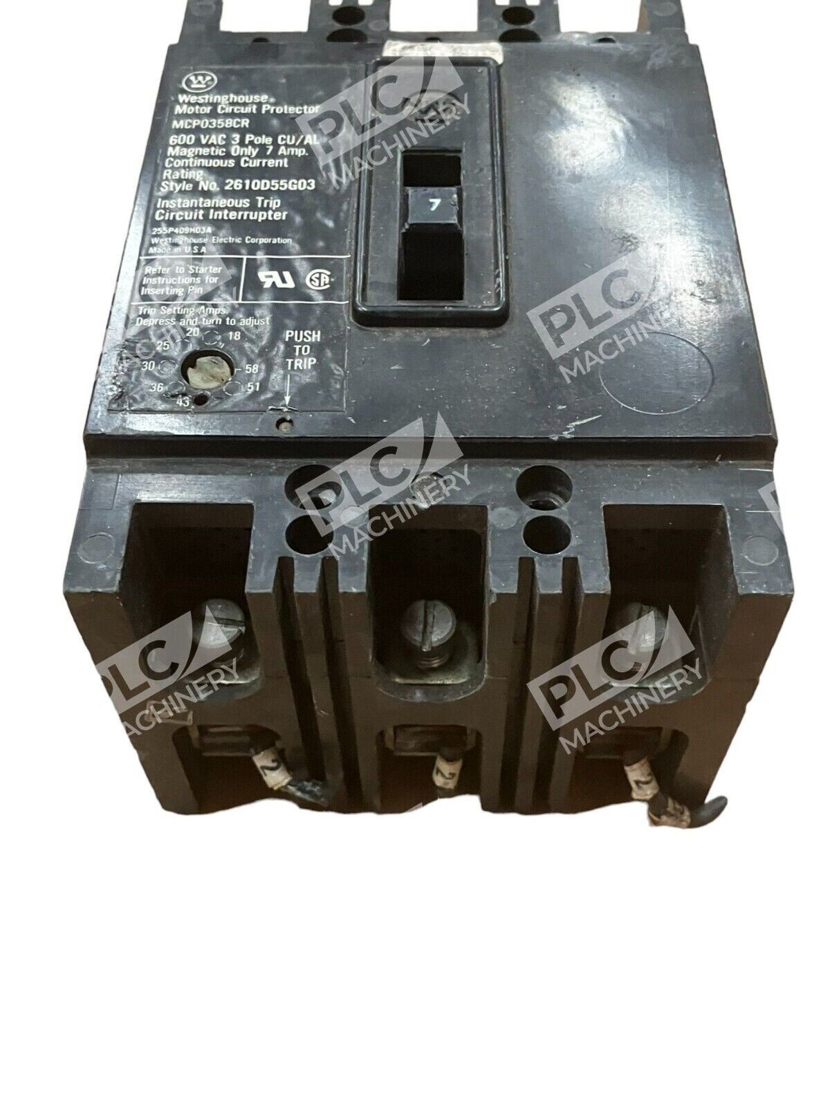 Westinghouse MCP0358CR Motor Circuit Breaker 7A 600VAC 3 Pole - Image 6