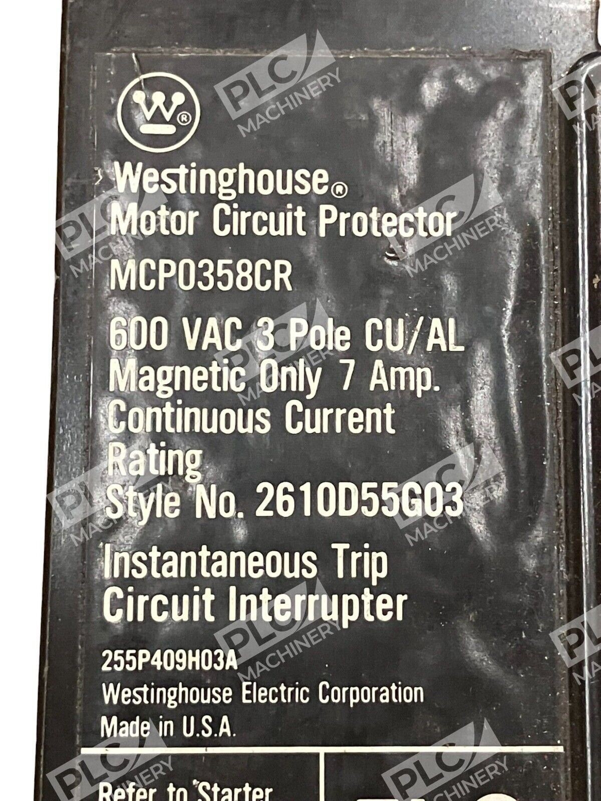 Westinghouse MCP0358CR Motor Circuit Breaker 7A 600VAC 3 Pole - Image 4