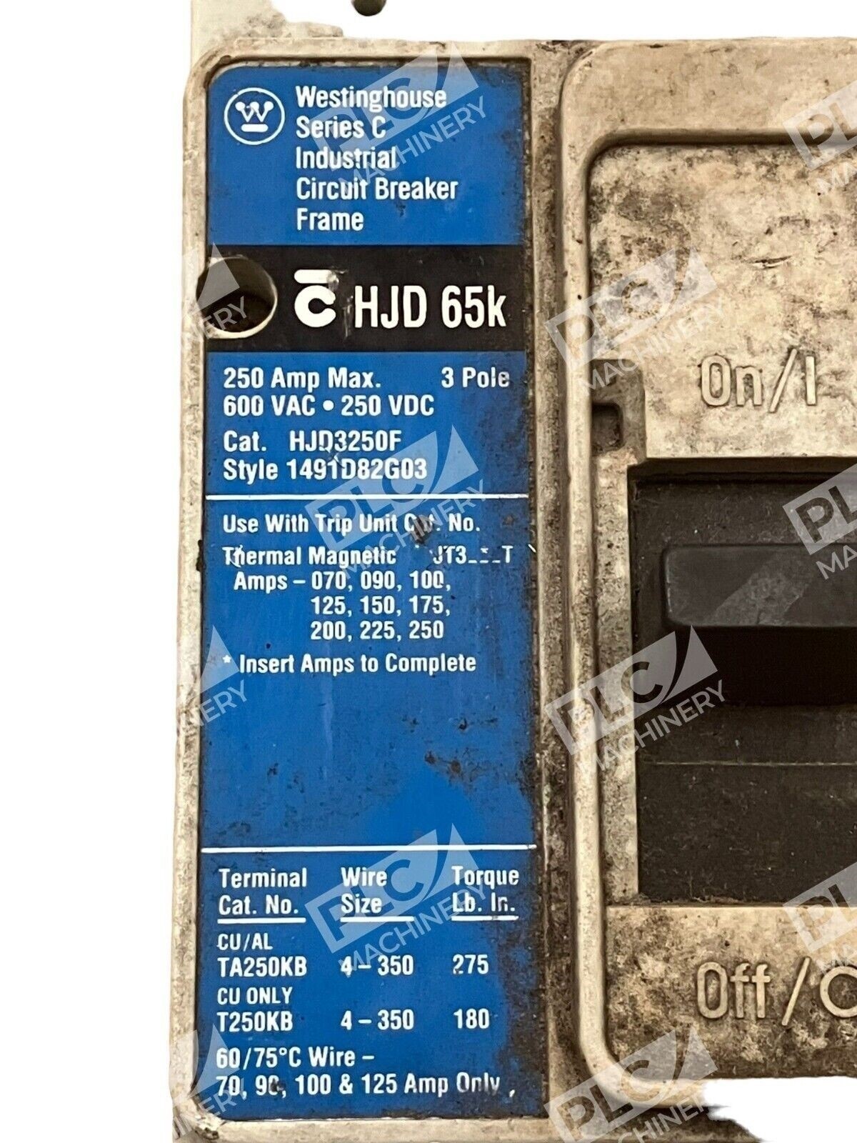 Westinghouse HJD3250F Industrial Circuit Breaker Series C 250A 3 Pole 1491D82G03 - Image 3