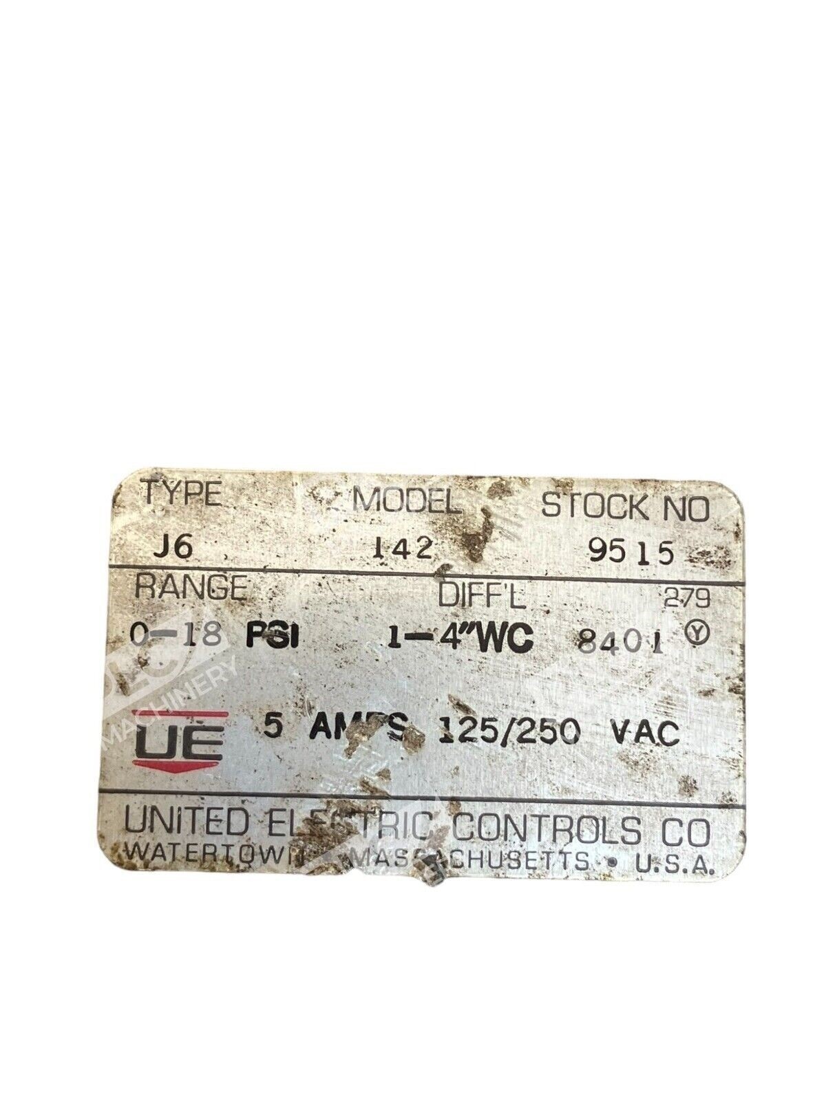 United Electric J6-142-9515 0-18PSI 1-4"WC 5A 125/250VAC - Image 3