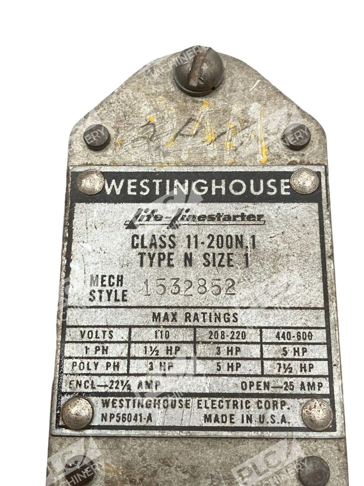Westinghouse 11-200N.1 Starter Type N Size 1 1532852 25A NP56041-A - Image 3