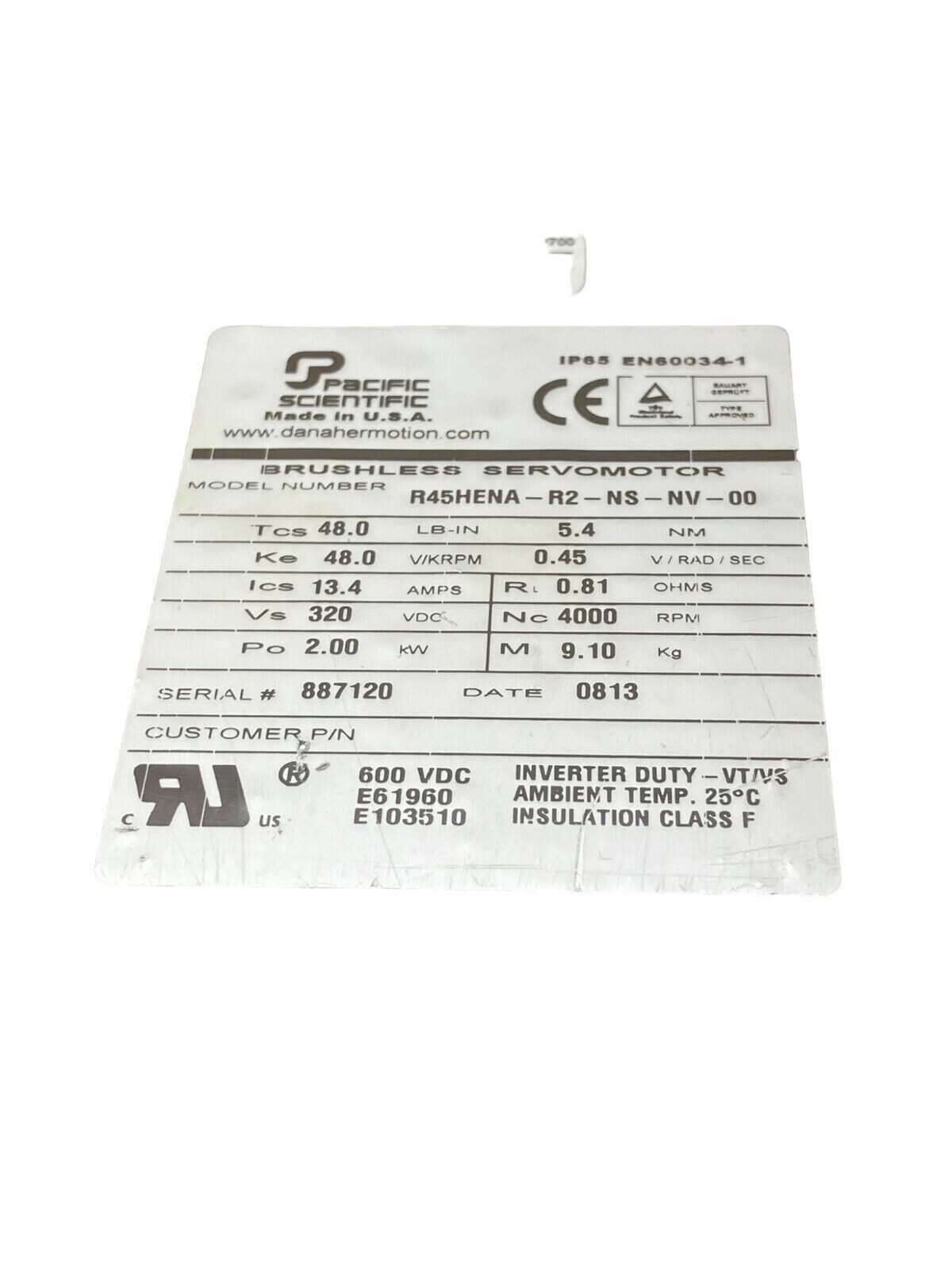 Pacific Scientific Brushless Servo Motor R45HENA-R2-NS-NV-00 - Image 5