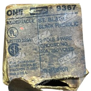 Hubbell 9367 - Hubbell Straight Blade Black Phenolic 50A 2 Pole Grounding R