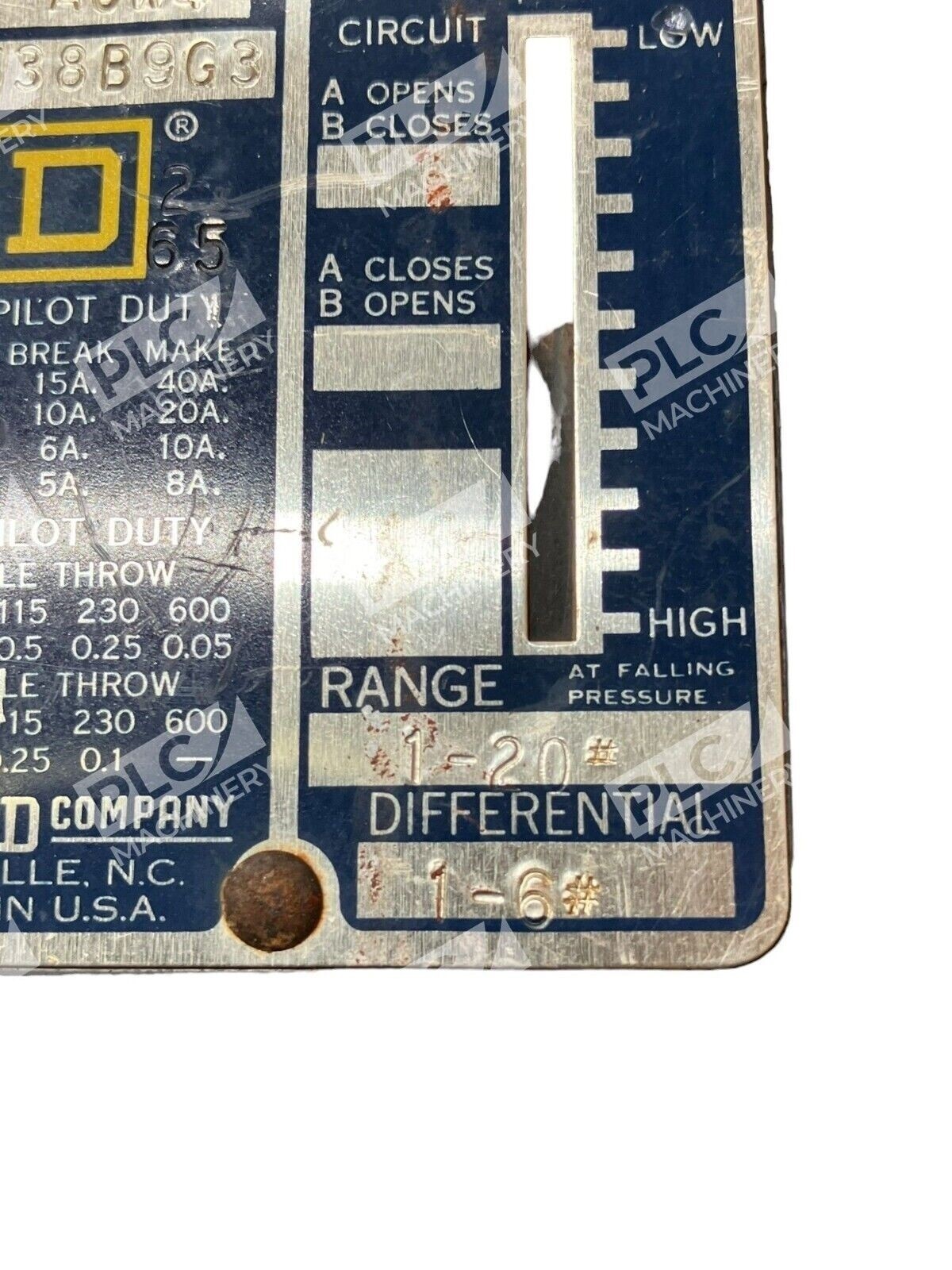 Square D 9012-ACW4 Pressure Switch 1-20PSI 1538B9G3 - Image 4