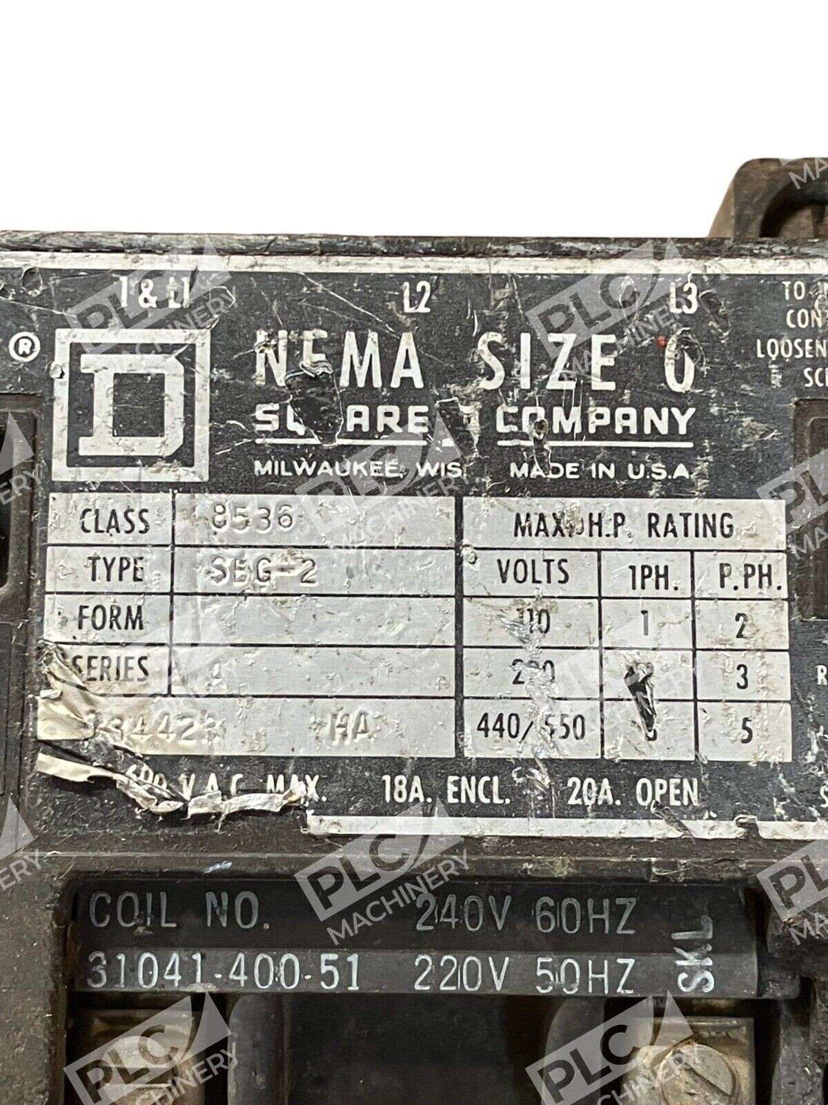 Square D 8536 SEG-2 Nema Size 0 Starter 600VAC - Image 4