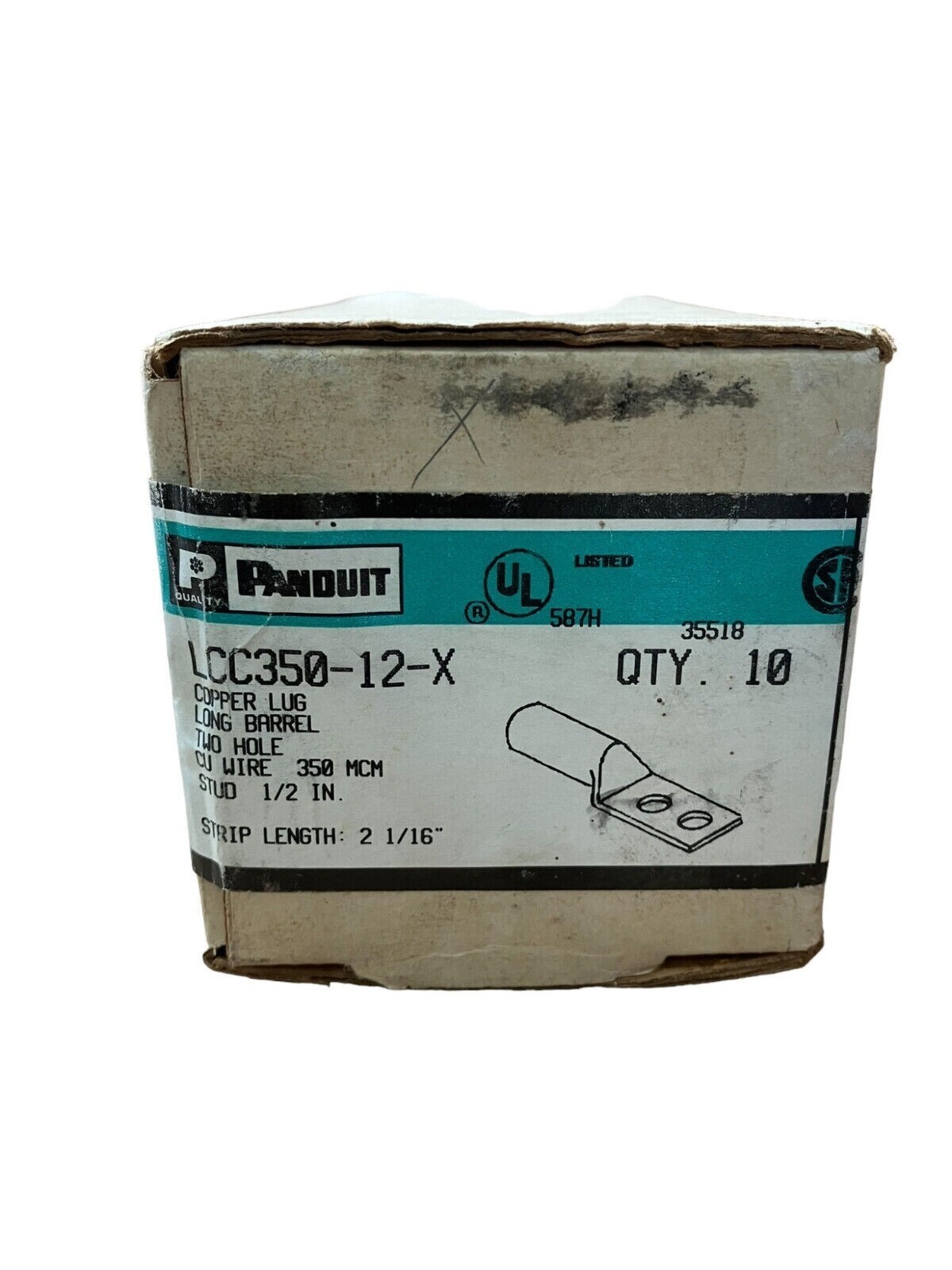 Panduit LCC350-12-X Copper Lug Long Barrel (Box of 5) - Image 2
