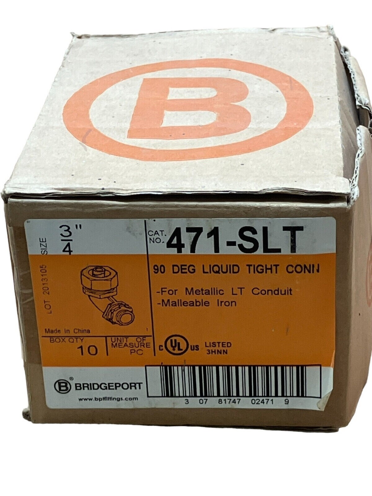Bridgeport 471-SLT 90 Deg Liquid Tight Connector 3/4" (Box of 10) - Image 2