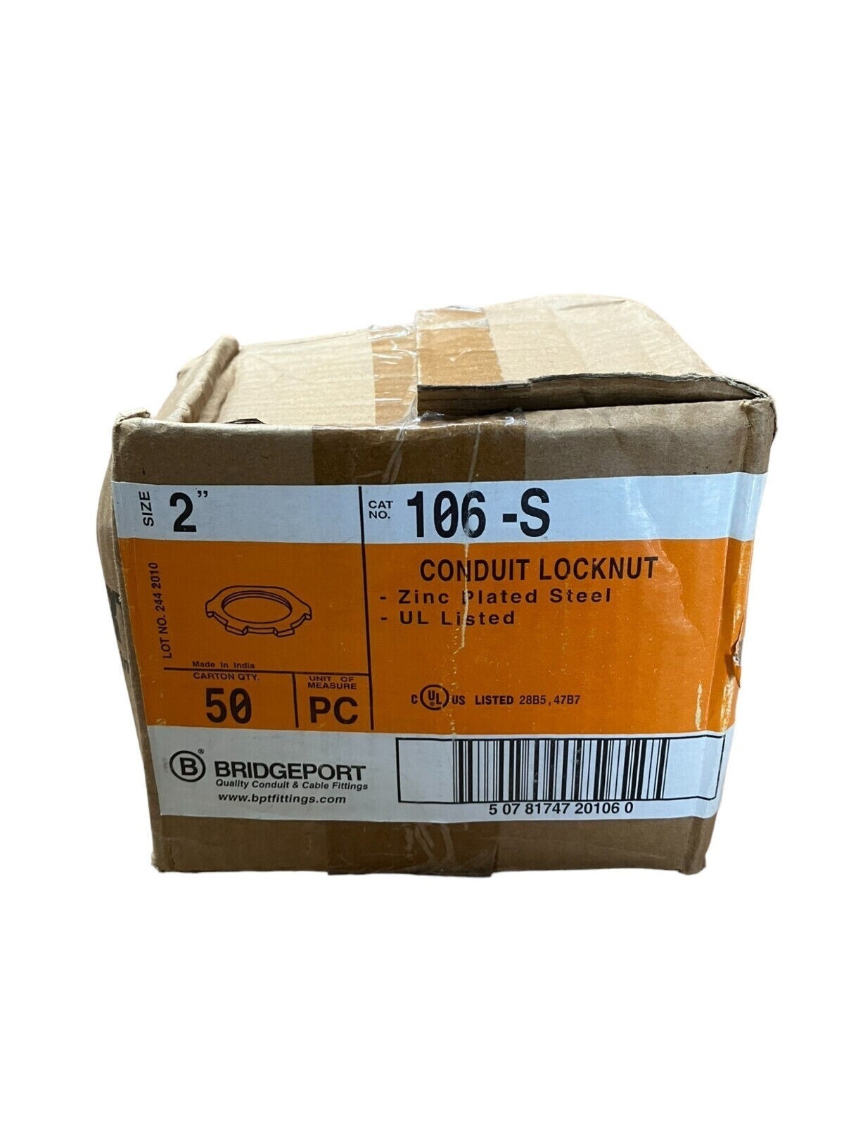 Bridgeport 106-S Conduit Locknut Zinc Plated Steel 2" (Box of 50) - Image 2