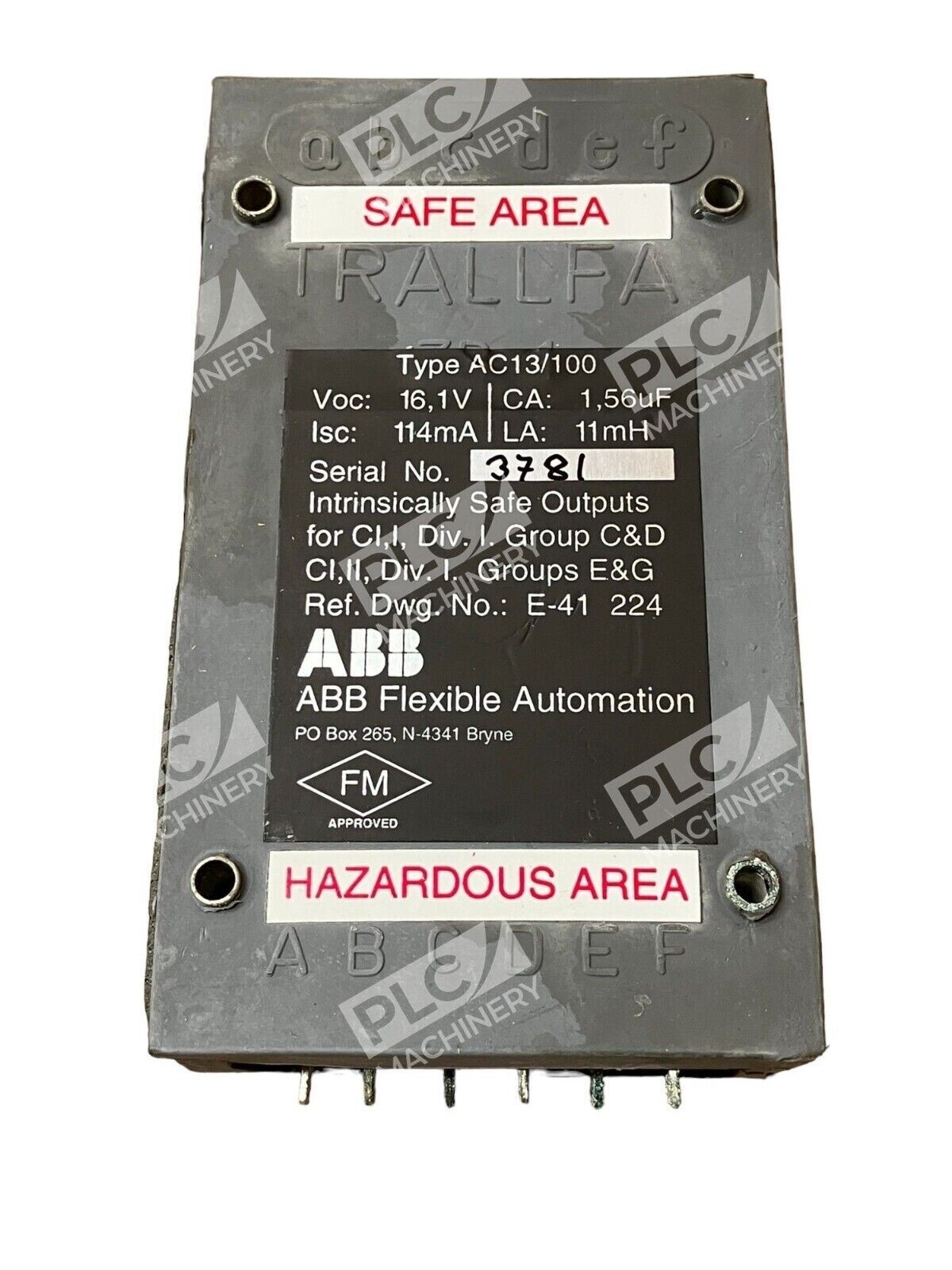 ABB AC13/100 - ABB AC13/100 Tallfa Robot A/S 12VAC 50MA Intrinsically Safe