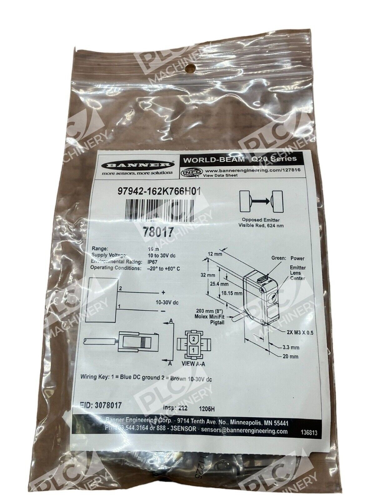 Banner Q20E-78017 - Banner Q20E-78017 Photoelectric Emitter/Sensor