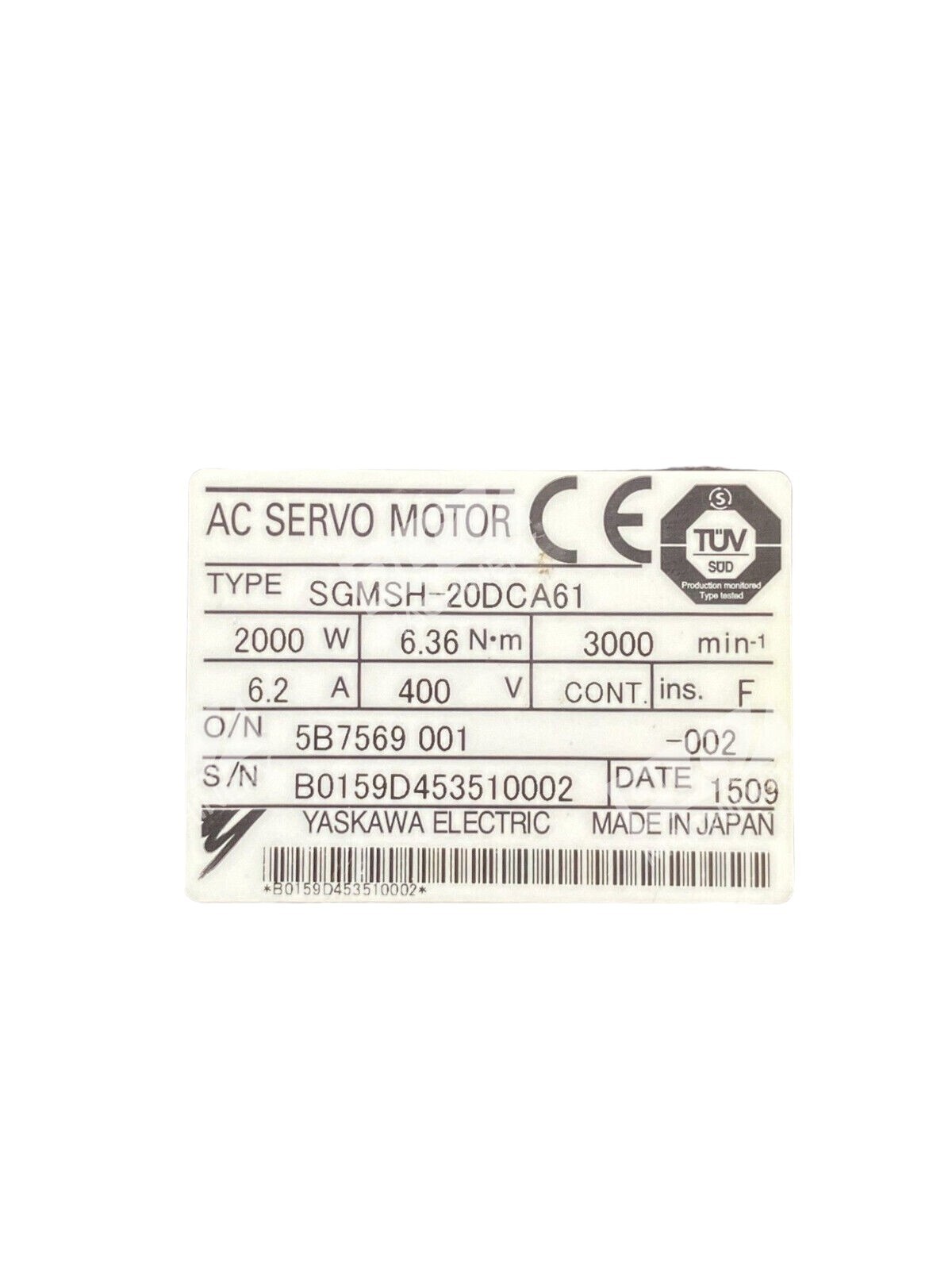 Yaskawa Electric SGMSH-20DCA61 Servo Motor - Image 3