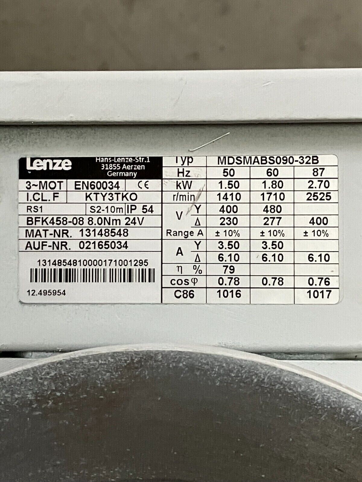 Lenze 3-Mot EN60034 MDSMABS090-32B Servo Motor - Image 3