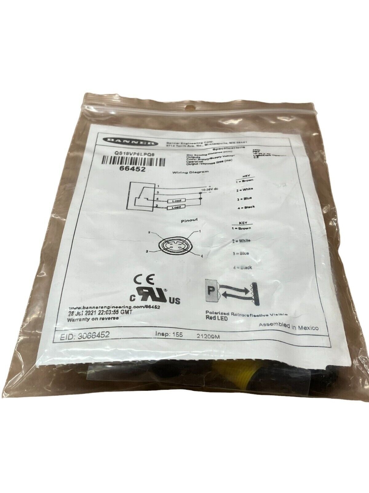 Banner QS18VP6LPQ - Banner QS18VP6LPQ Photoelectric Sensor 66452