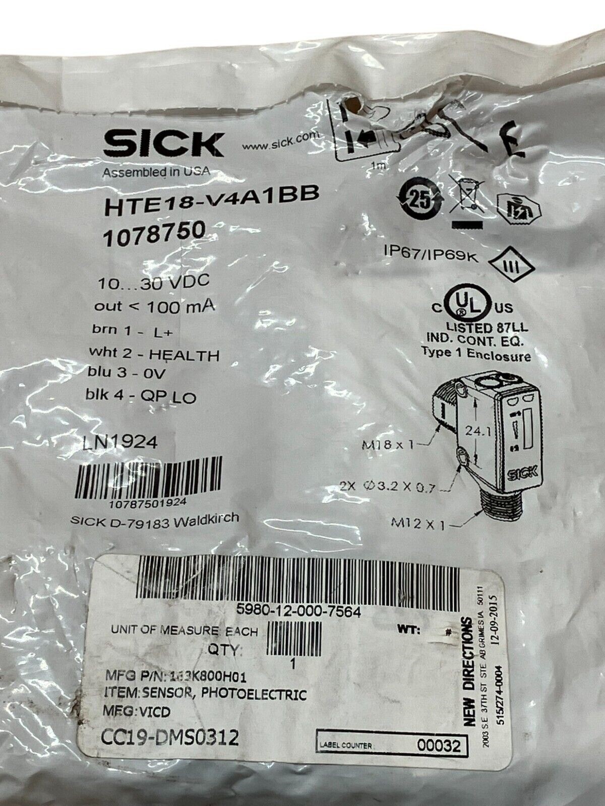 Sick HTE18-V4A1BB Photoelectric Sensor 1078750 - Image 2