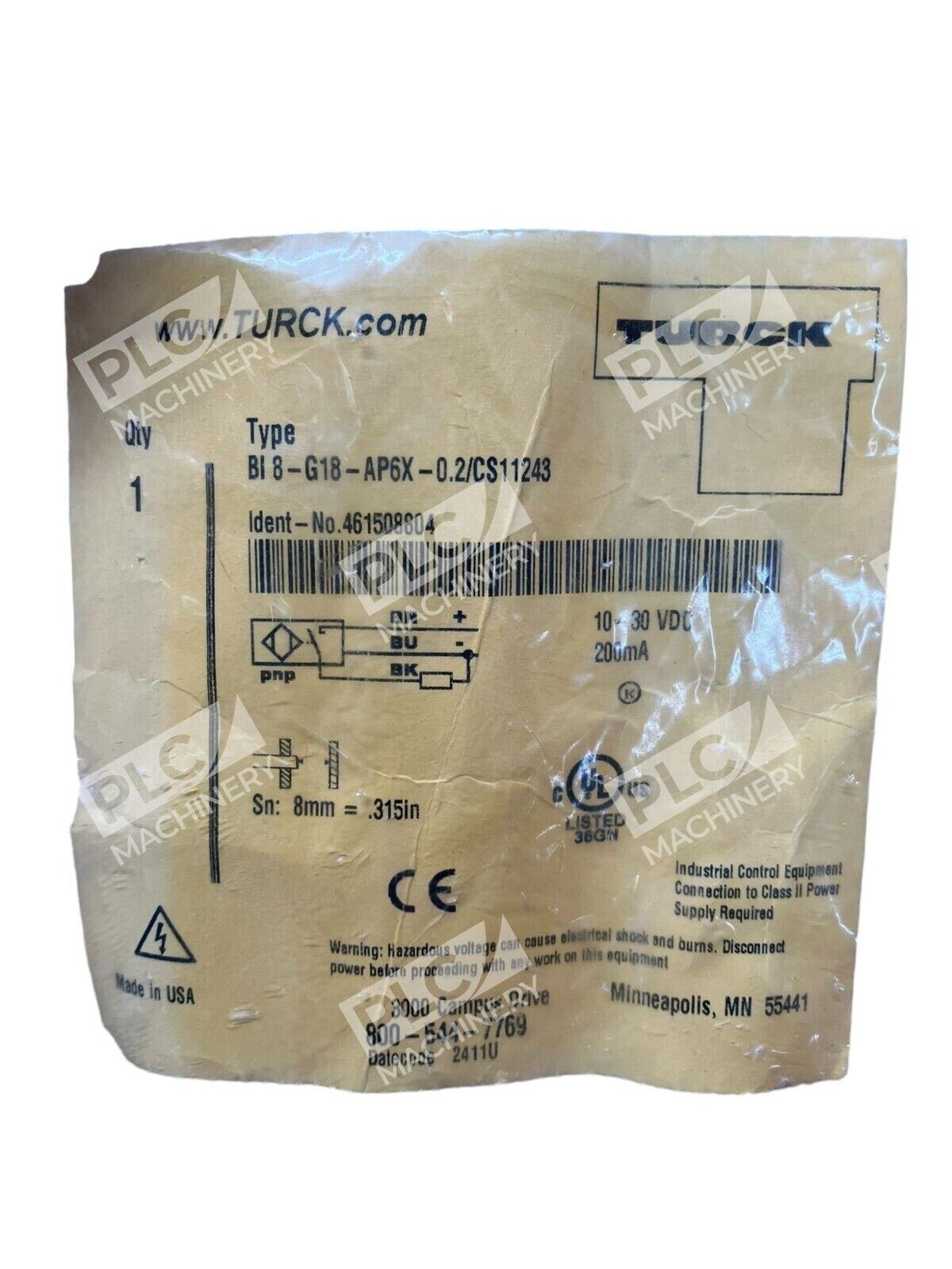 Turck BI8-G18-AP6X-0.2/CS11243 Inductive Sensor New - Image 3