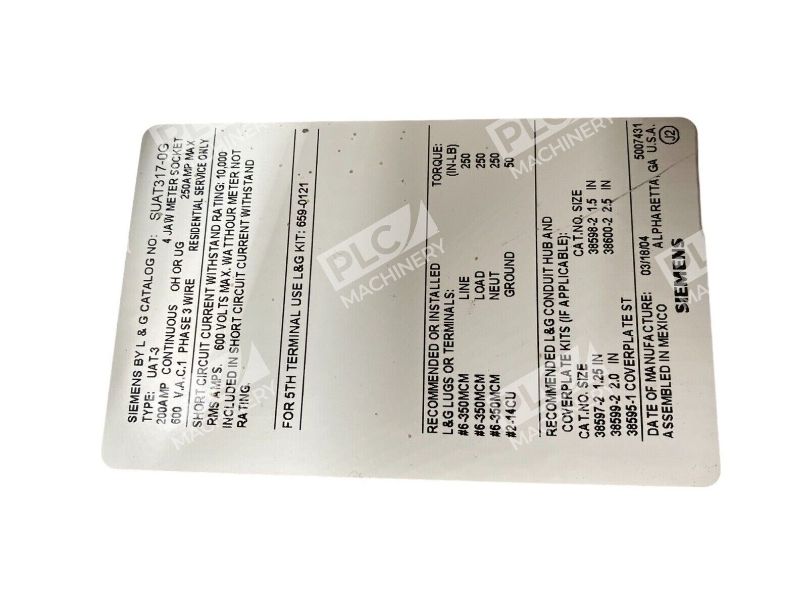 Siemens SUAT317-0G Ringless Type Meter Socket 200A - Image 4