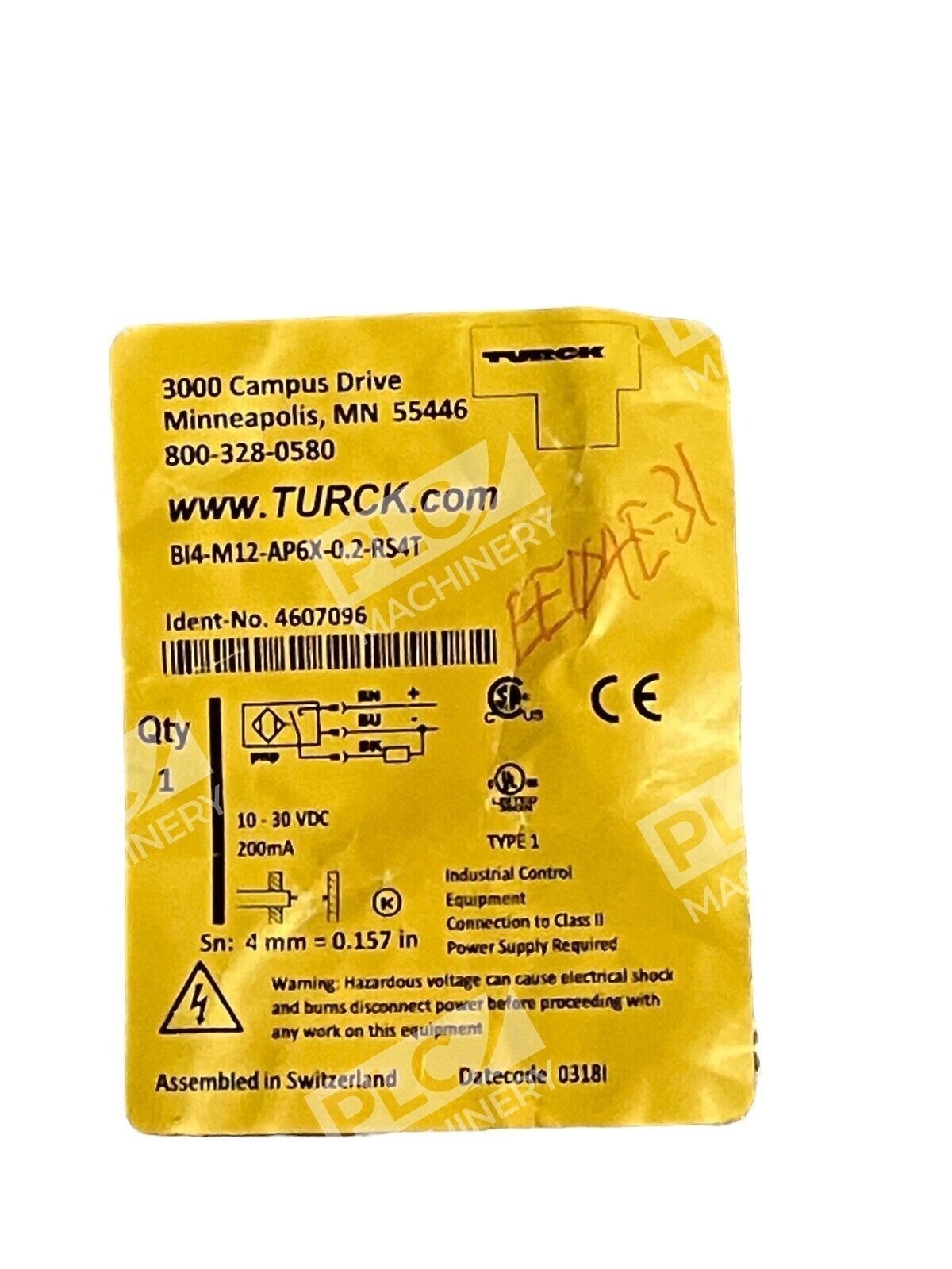 Turck BI4-M12-AP6X-0.2-RS4T - Turck BI4-M12-AP6X-0.2-RS4T Inductive Sensor 4607096