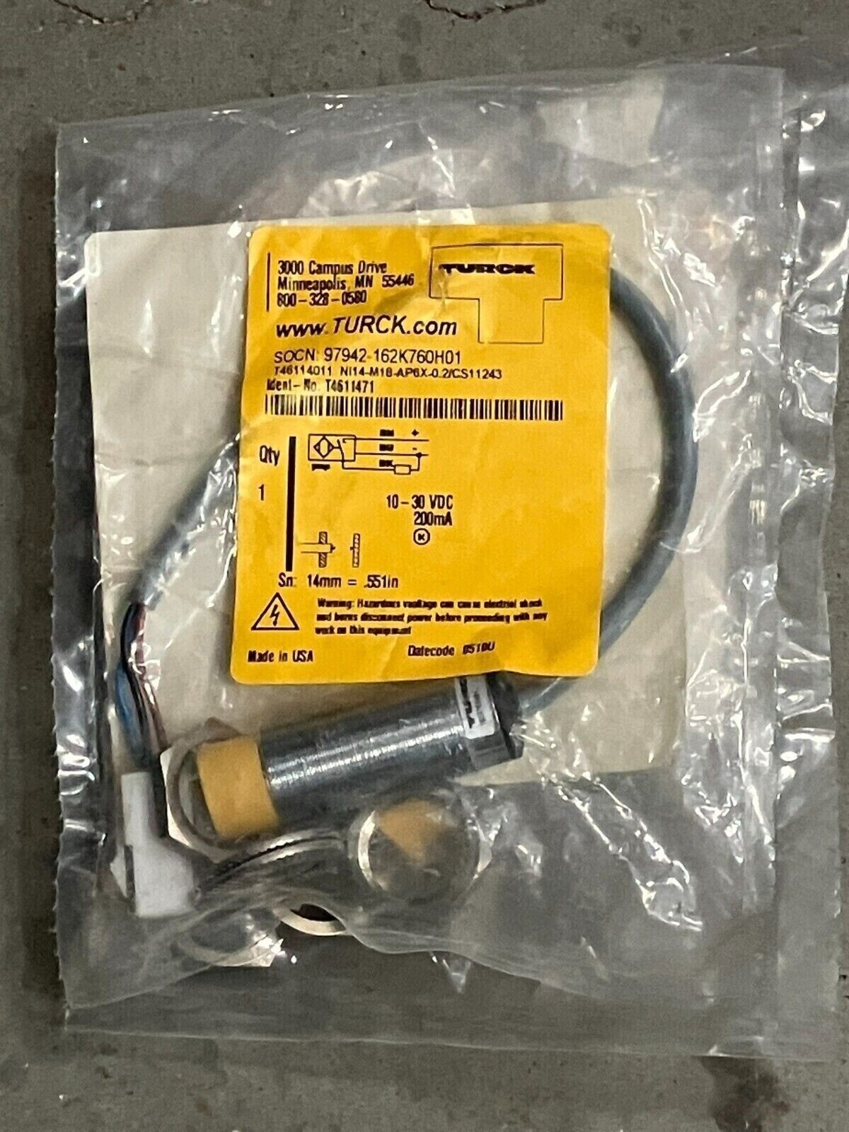 Turck NI14-M18-AP6X-0.2/CS11243 Inductive Sensor T46114011 - Image 3