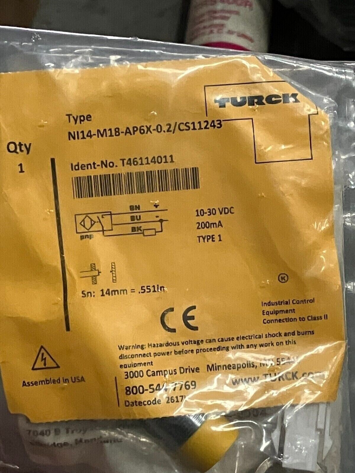 Turck NI14-M18-AP6X-0.2/CS11243 - Turck NI14-M18-AP6X-0.2/CS11243 Inductive Sensor T46114011