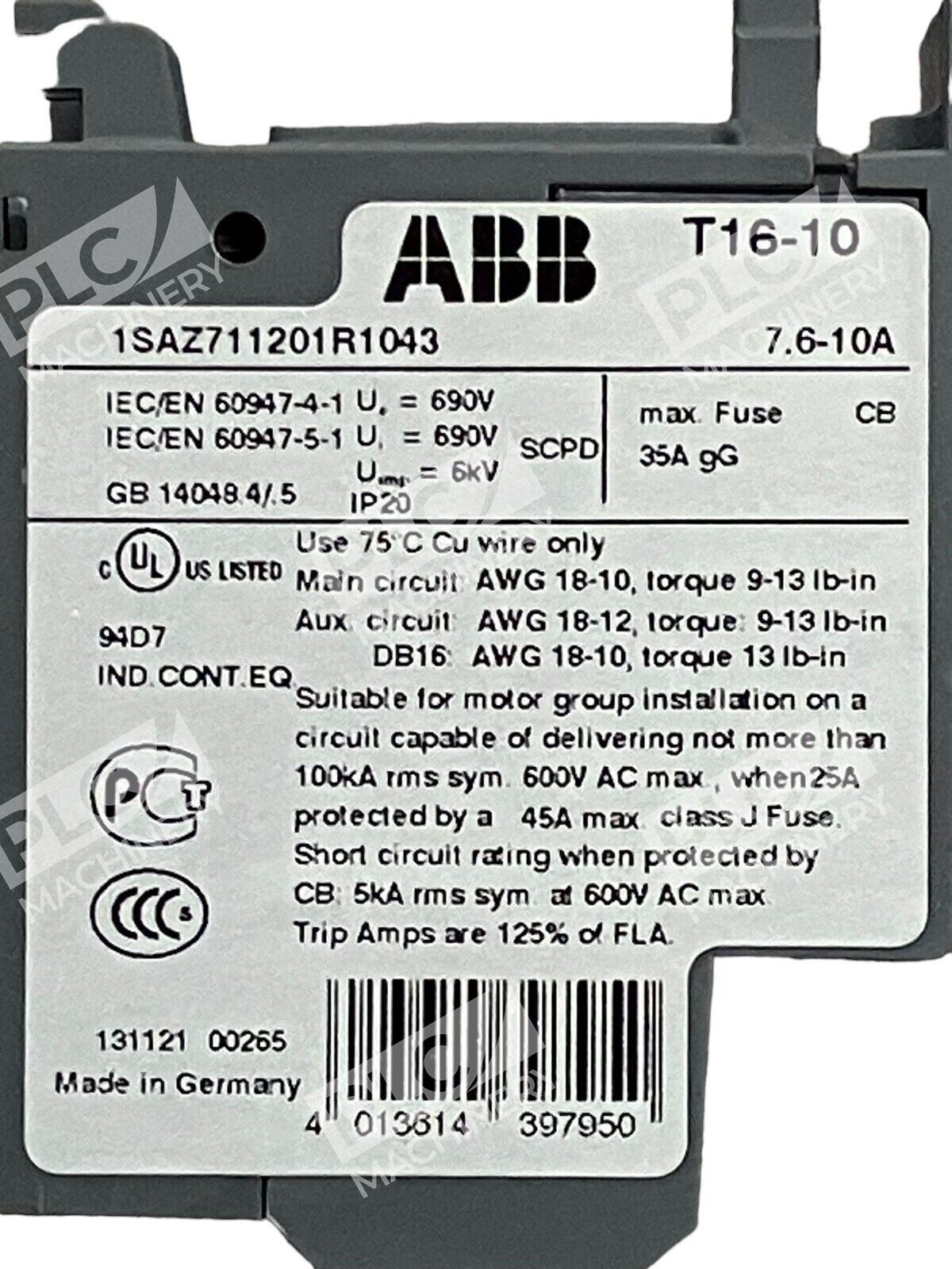 ABB T16-10 Thermal Overload Relay 1SAZ711201R1043 - Image 4