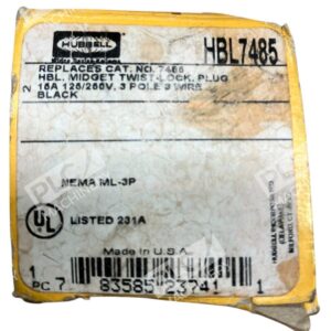 Hubbell HBL7485 - Hubbell 15A 125/250V 3 Pole 3 Wire Midget Twist-Lock Plug HB