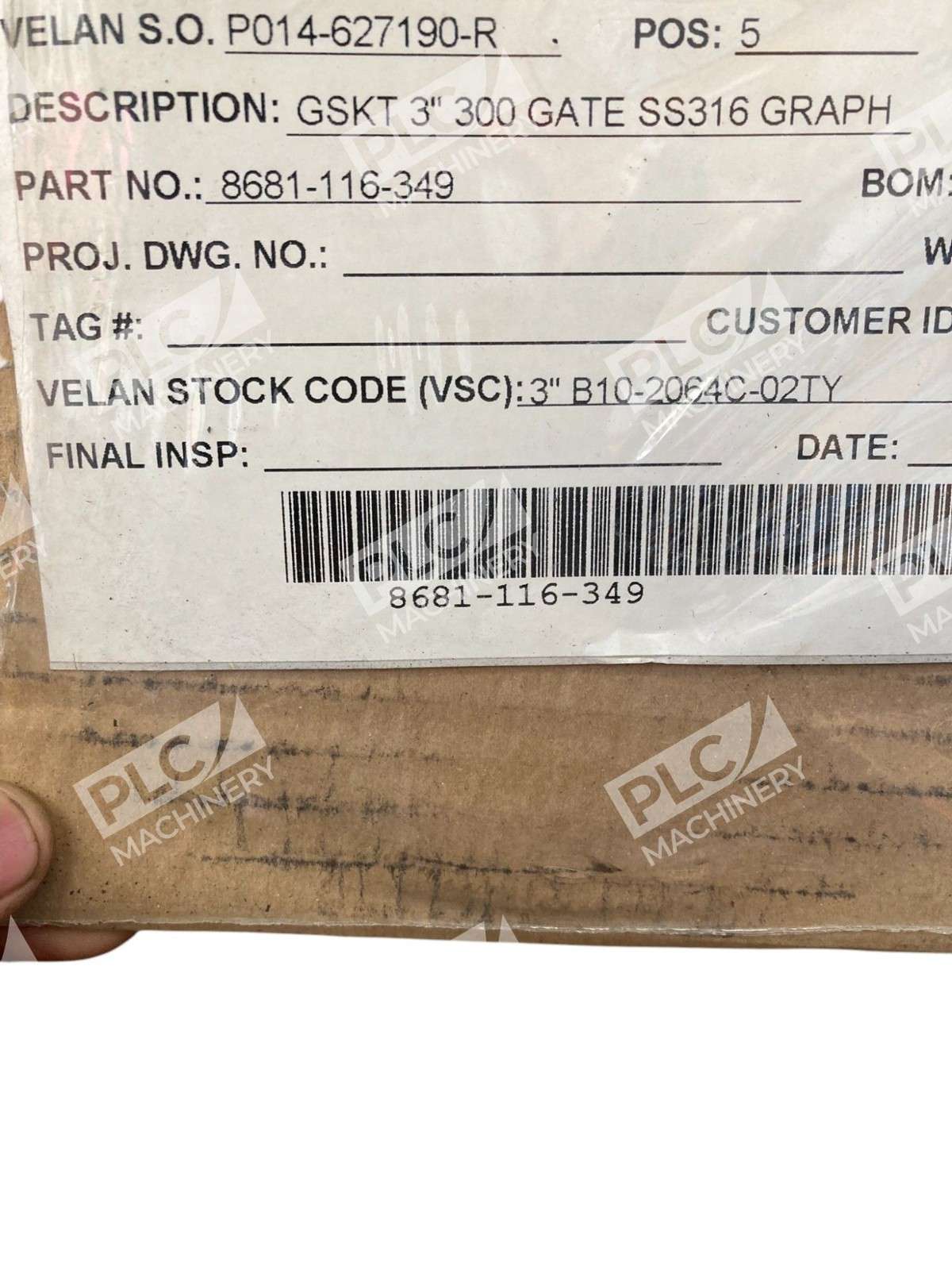 Velan B10-2064C-02TY 3" 300 GATE SS316 Graph Gasket 8681-116-349 - Image 3