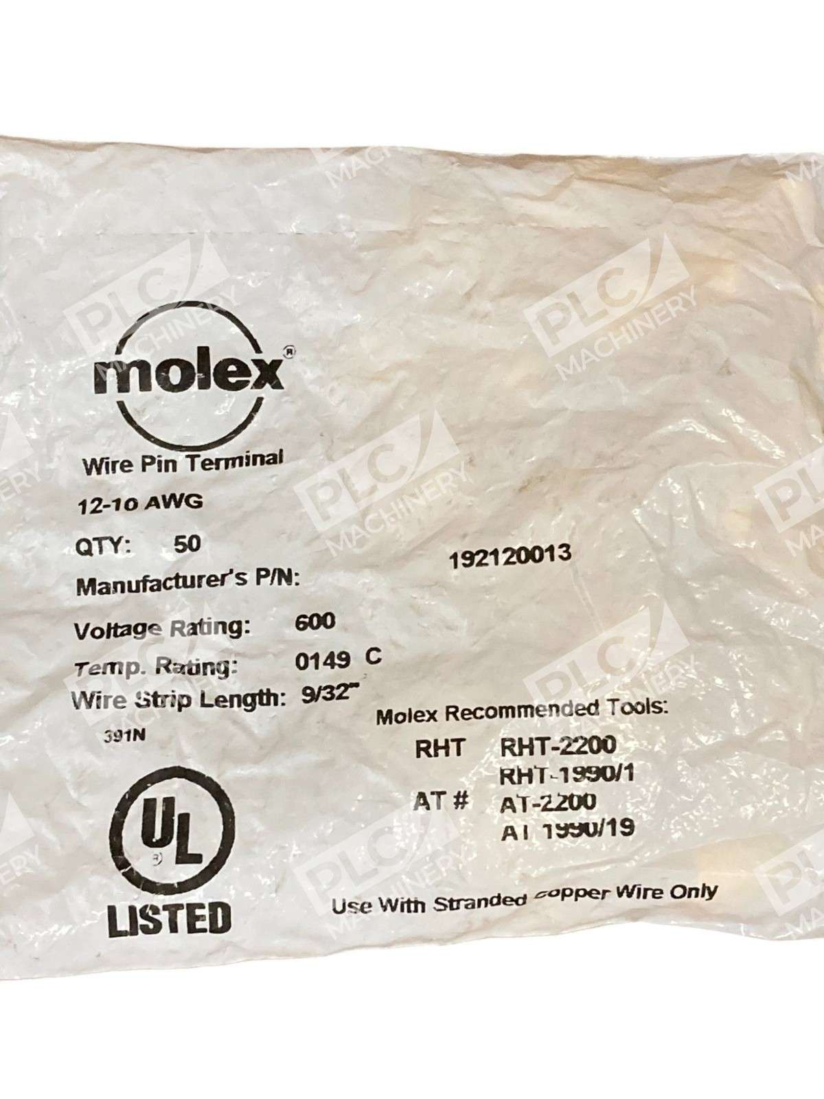 Molex 19212 19212-0013 12-10 AWG 600V 9/32" Wire Pin Terminal 192120013 - Image 3