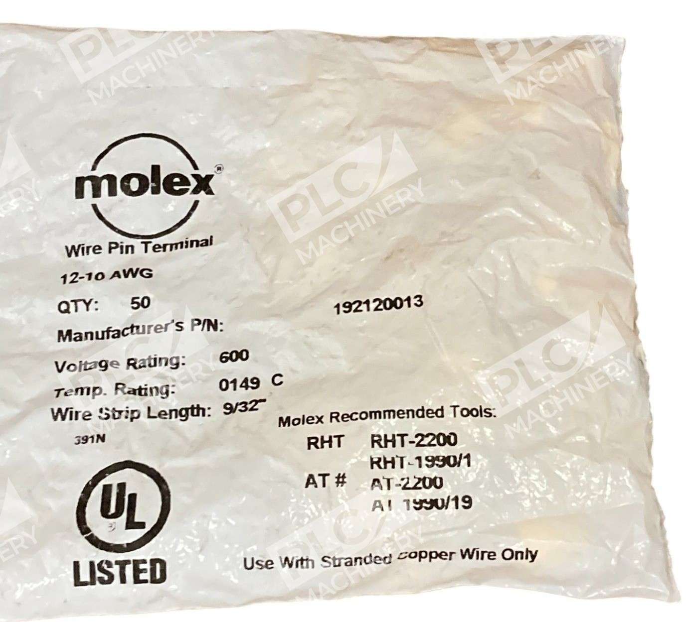 Molex 192120013 - Molex 19212 19212-0013 12-10 AWG 600V 9/32" Wire Pin Termina